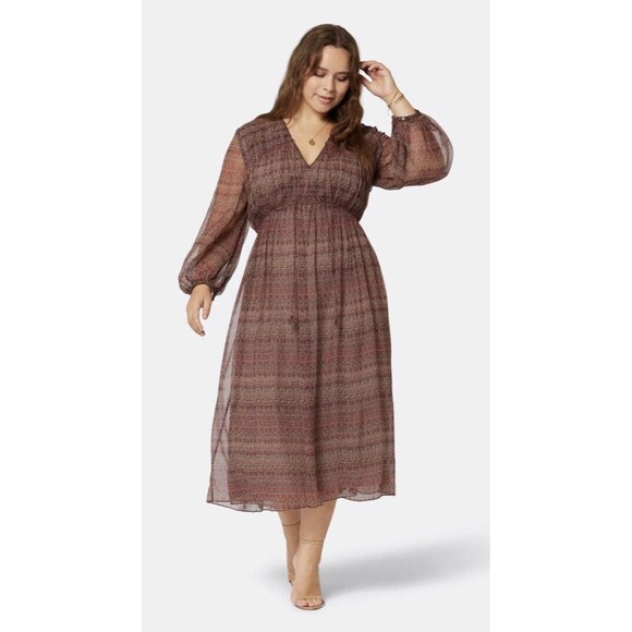 Joie Midi Dress $448 Alquina Silk in Anise Flower Multi Blouson Sleeves 0X NWT - Picture 1 of 11